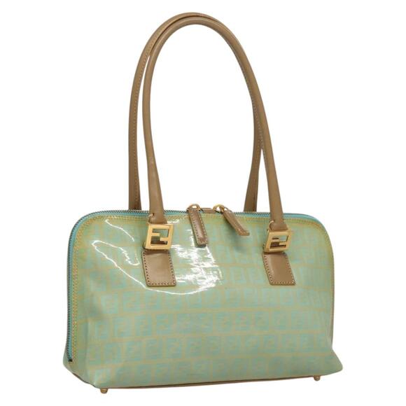 FENDI Zucchino Canvas Hand Bag Enamel Light Blue Gold - Picture 1 of 12